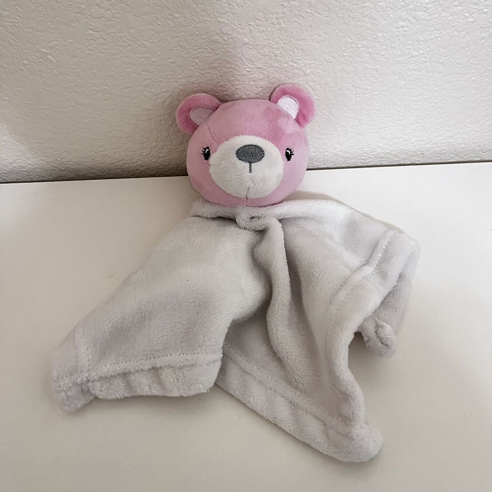 DTU Pink Bear White Security Blanket Lovey Lovie Blankie
